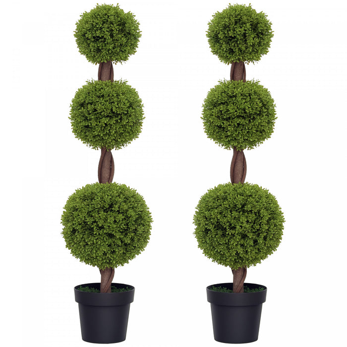 HOMCOM Lot de 2 Plantes Artificielles Decoratives en Buis avec Pots, 45.3\"