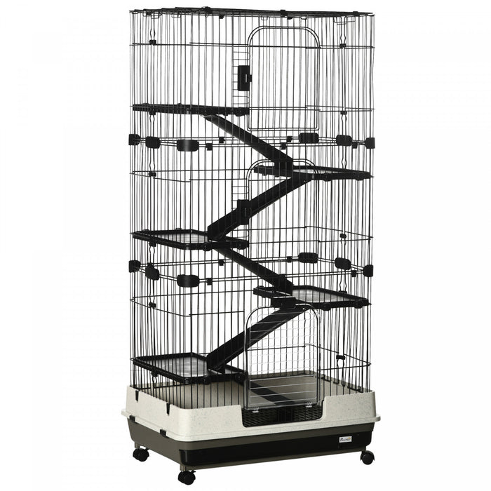 Cage Pour Lapins Ou Petits Animaux A 6 Niveaux Pawhut, Parfait Pour Le Membre De La Famille A Fourrure De Votre Enfant, 57,5\" H, Noir