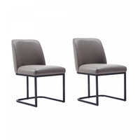 Chaise de salle a manger moderne Serena en metal et cuir vegetalien taupe - Lot de 2