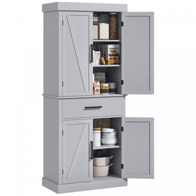 HOMCOM 72" Tall Kitchen Pantry Storage Cabinet with Barn Doors and Drawer
