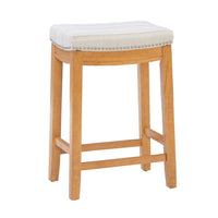 Tabouret Claridge de hauteur comptoir en tissu d’apparence lin et sans dossier - rayures rustiques
