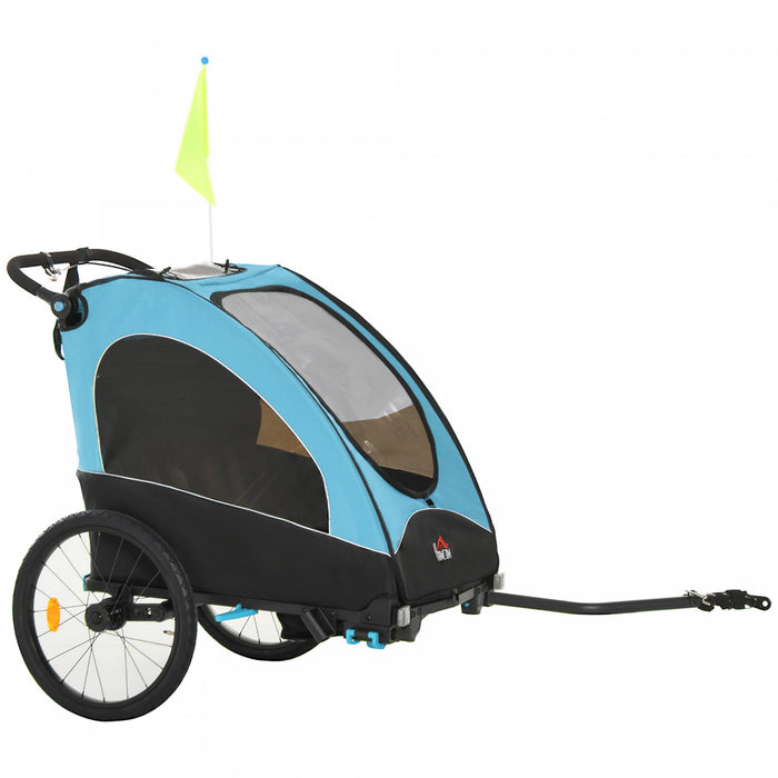 Aosom Remorque De Velo Pour Enfant 3 En1 Poussette De Jogging Pliable Poussette De Bebe 2 Places Avec Systeme D'amortisseur Pneus En Caoutchouc Guidon Reglable Bleu Et Noir