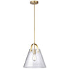 Luminaire suspendu moyen Polly de Dainolite en verre transparent, avec fini laiton vieilli et 1 ampoule