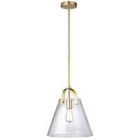 Luminaire suspendu moyen Polly de Dainolite en verre transparent, avec fini laiton vieilli et 1 ampoule