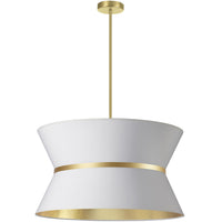 Luminaire suspendu Caterine de Dainolite de 24 po de diamètre, avec abat-jour blanc, anneau argenté, fini laiton vieilli et 4 ampoules