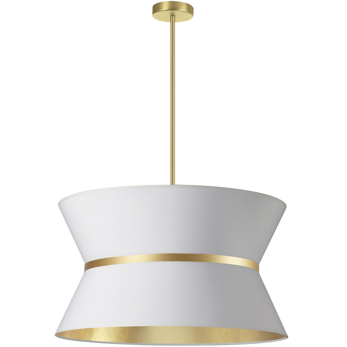 Luminaire suspendu Caterine de Dainolite de 24 po de diamètre, avec abat-jour blanc, anneau argenté, fini laiton vieilli et 4 ampoules