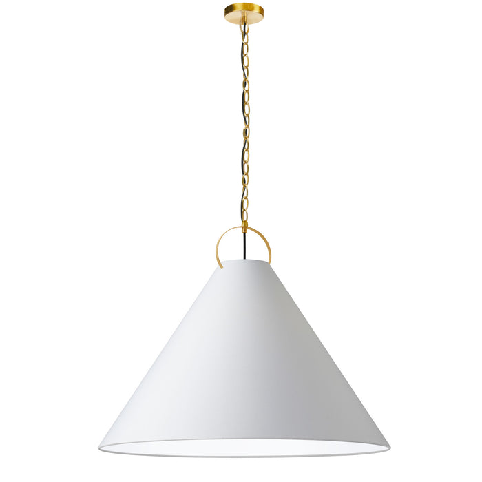Luminaire suspendu Princeton de Dainolite de 32 po de diamètre avec abat-jour blanc, fini laiton vieilli et 1 ampoule