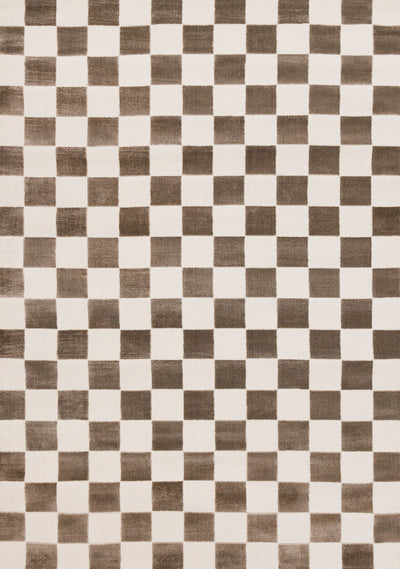 Leopold Checkered Brown White Geometric Area Rug - 6'7" x 9'6"|Carpette géométrique Leopold brune et blanche à motif de carreaux - 6 pi 7 po x 9 pi 6 po