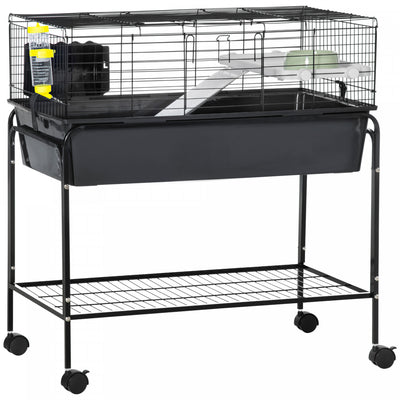 Pawhut Small Animal Cage, 35" Rolling Guinea Pig Cage With Detachable Stand, Water Bottle, Food Dish|Pawhut Cage Pour Petits Animaux, Cage Roulante De 35 Po Avec Support Amovible, Distributeur D'eau, P