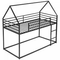  Lits superposes Liam en forme de maison avec echelle integree et cadre en metal, taille Twin sur Twin, noir