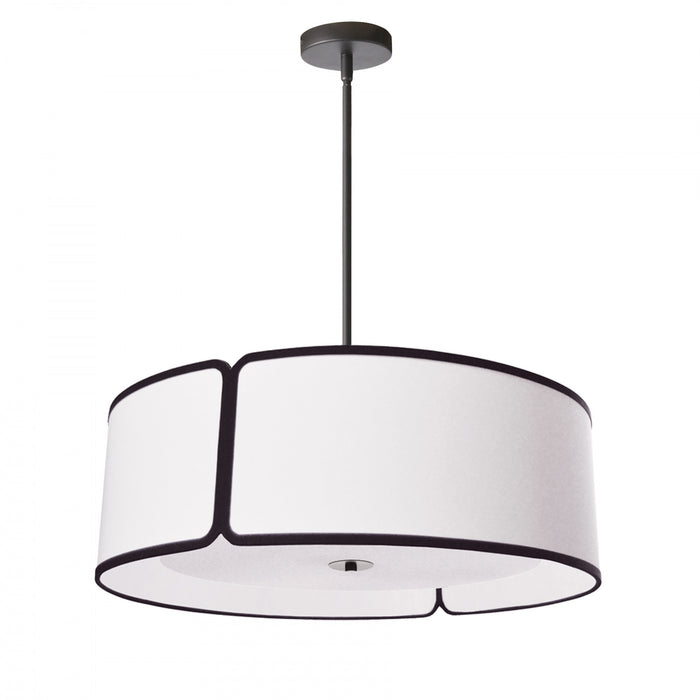 Luminaire suspendu de Dainolite avec abat-jour cylindrique blanc à encoches qui diffuse la lumière, fini noir et 4 ampoules