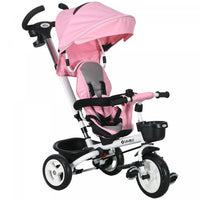 Qaba Tricycle Pour Tout-petits, Velo Poussette Avec Poignee De Poussee Parentale, Paniers De Rangeme