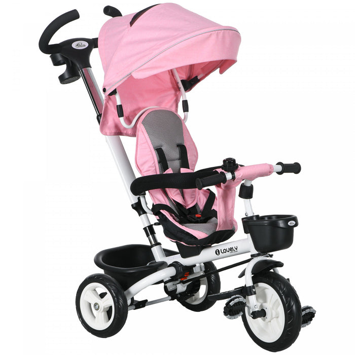 Qaba Tricycle Pour Tout-petits, Velo Poussette Avec Poignee De Poussee Parentale, Paniers De Rangement, Porte-gobelet, Garde-corps De Securite Et Ceinture De Securite, Pour 12 A 60 Mois, Rouge