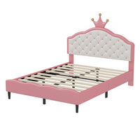 Lily Lit de Princesse Fantaisie Couronne Elegante avec Tete de Lit en Cuir PU Capitonne, Taille Double