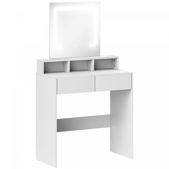 HOMCOM Bureau de maquillage avec miroir, lumieres LED, tiroirs, blanc