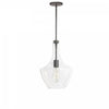 Petit luminaire suspendu Petalite de Dainolite en verre transparent, avec fini noir mat et 1 ampoule