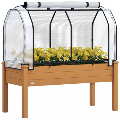 Outsunny Raised Garden Bed with PE Greenhouse Cover, Sand