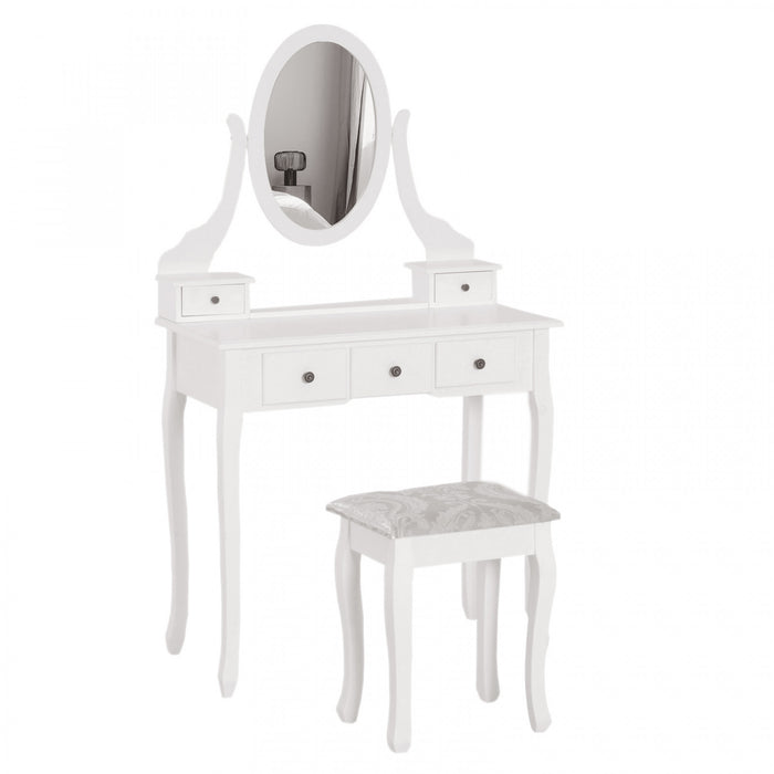HOMCOM Ensemble coiffeuse en bois, coiffeuse avec miroir rotatif a 360°