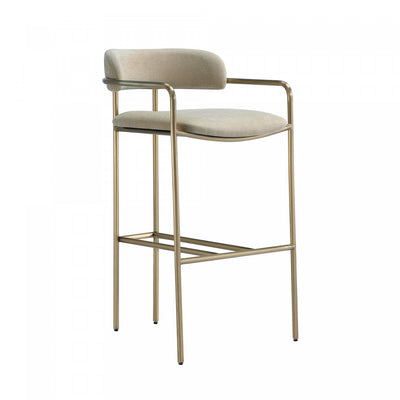 Serene Mid-Century Modern Metal Upholstered Barstool in Taupe | Tabouret de bar en metal rembourre style mid-century moderne Serene, coloris taupe