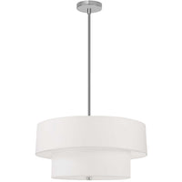 Luminaire suspendu Everly de Dainolite avec abat-jour blanc, 2 niveaux, fini chromé satiné et 4 ampoules