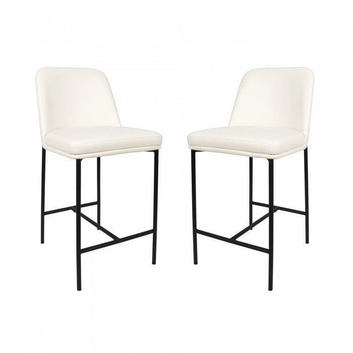 Tabouret de comptoir contemporain Loft en cuir vegetalien et metal, ivoire - Lot de 2