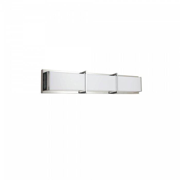 Lumière de coiffeuse Winston de Dainolite en acrylique blanc qui diffuse la lumière, avec fini chromé poli et ampoule de 36 W
