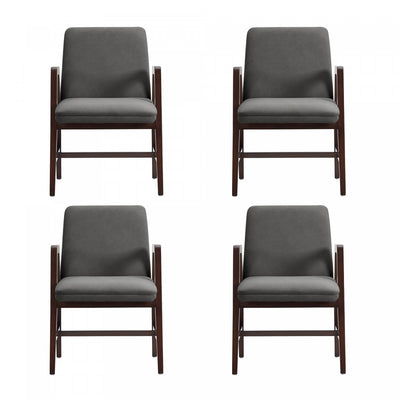 Stella Modern Velvet Wood Armchair in Graphite - Set of 4 | Fauteuil moderne Stella en velours avec accoudoirs en bois, graphite - Lot de 4