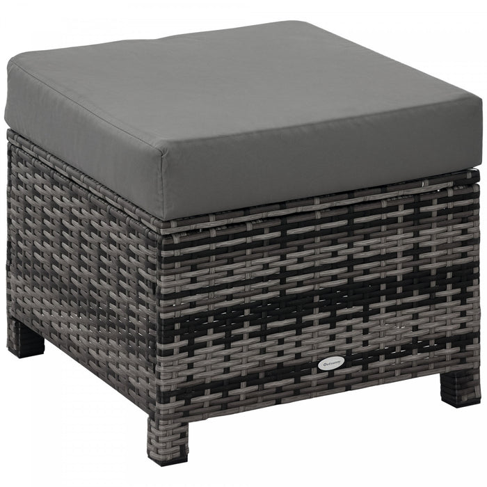Outsunny Ottoman en rotin coussin Cadre metallique pour jardin, Gris