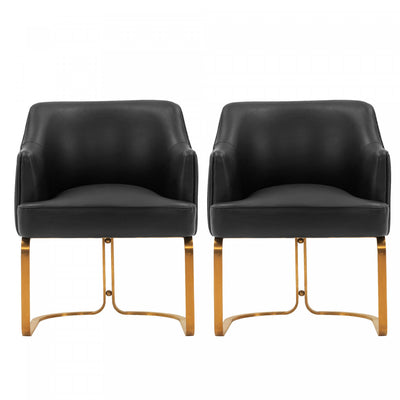 Raya Modern Wood Vegan Leather Dining Chair in Black - Set of 2 | Chaise de salle a manger Raya en bois moderne et cuir vegetalien noir - Lot de 2