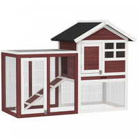 Pawhut Clapier En Bois Pour Lapin De Jardin Cage Pour Petit Animal Avec Echelle Et Enclos Exterieur