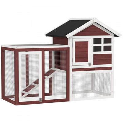 Pawhut 48" Weatherproof Wooden Rabbit Hutch With Slant Roof And Screened Outdoor Run, Brown|Pawhut Clapier En Bois Pour Lapin De Jardin Cage Pour Petit Animal Avec Echelle Et Enclos Exterieur