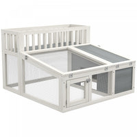 Pawhut Clapier A Lapin Exterieur Et Interieur Avec Etagere De Rangement, Cage A Lapin En Bois Pour C