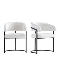Chaise de salle a manger Augusta moderne en metal et cuir vegetalien blanc - Lot de 2