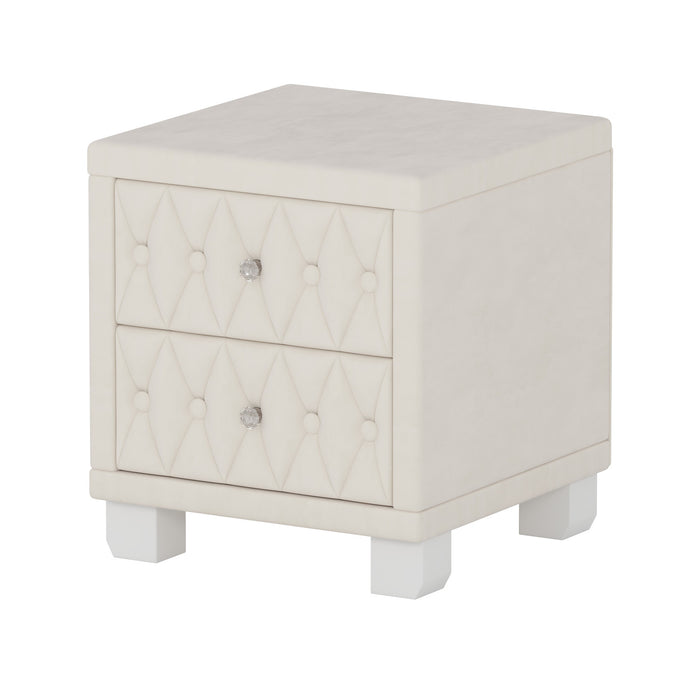Sophia Table de Nuit Elegante en Velours avec Tiroirs et Design Capitonne, Beige