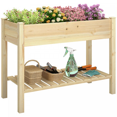 Outsunny 45" x 22" x 33" Elevated Planter Box with Storage Shelf, Natural
