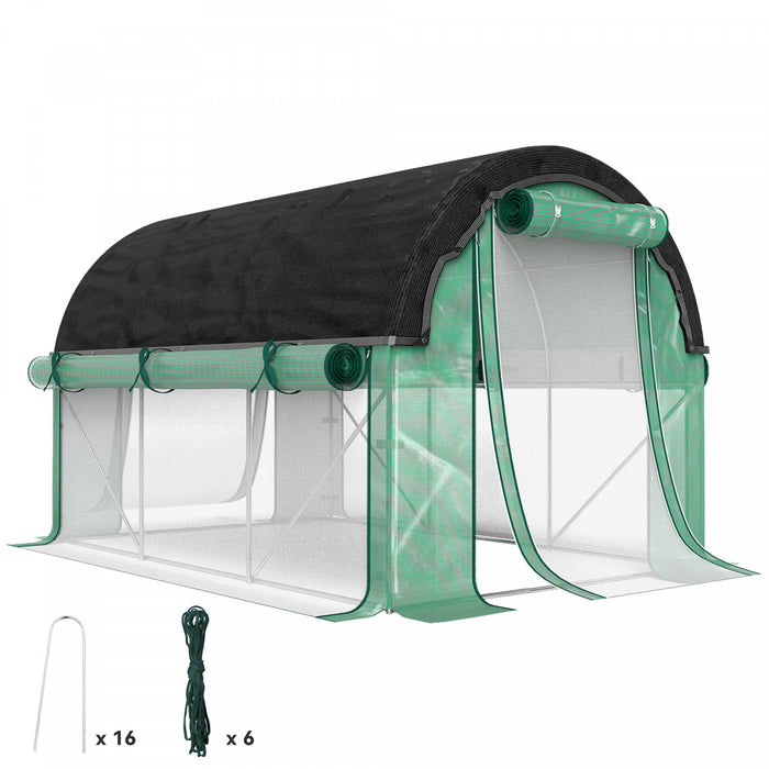 Outsunny Serre tunnel, serre de jardin avec toile d'ombrage, vert