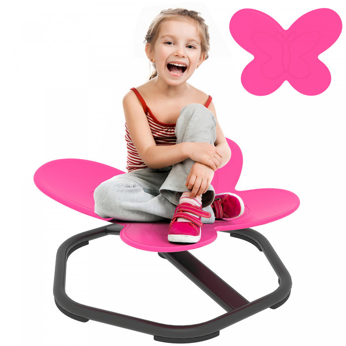 Qaba Chaise pivotante pour enfants, chaise pivotante sensorielle en forme de papillon pour la coordination corporelle, tabouret oscillant antiderapant pour les 3 a 6 ans, rose