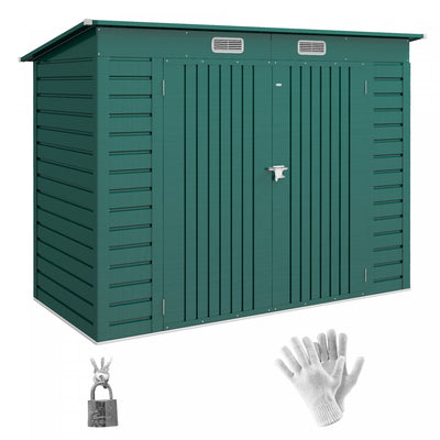 Outsunny 8 X 4ft Metal Garden Storage Shed With 2 Vents, Green|Outsunny Abri De Jardin En Metal Galvanise 8 X 4 Pieds Avec 2 Events, Vert