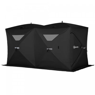 Outsunny 5-8 Person Pop-up Ice Fishing Shelter Tent, Black|Outsunny Tente De Peche Sur Glace Pour 8 Personnes, Noir