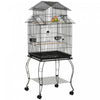 Pawhut 53,9\" Grande Cage A Oiseaux Roulante En Acier Avec Support Roulant Amovible, Etagere De Rangement, Perchoir En Bois, Recipient Alimentaire, Noir