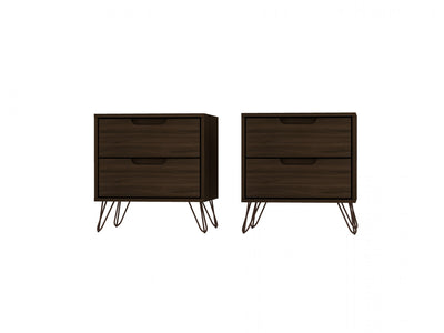 Rockefeller Mid-Century Modern 20" Nightstand in Chestnut Brown (2-Drawer) - Set of 2 | Table de nuit Rockefeller Mid-Century Modern 20" en brun chataigne (2 tiroirs) - Lot de 2