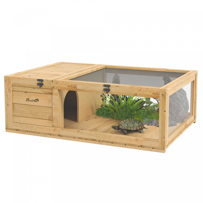 Pawhut Maison De Tortue En Bois Pour Interieur Et Exterieur, Cage Pour Reptiles, Lezards, Geckos, 35.8\" X 23.8\" X 12.6\", Jaune