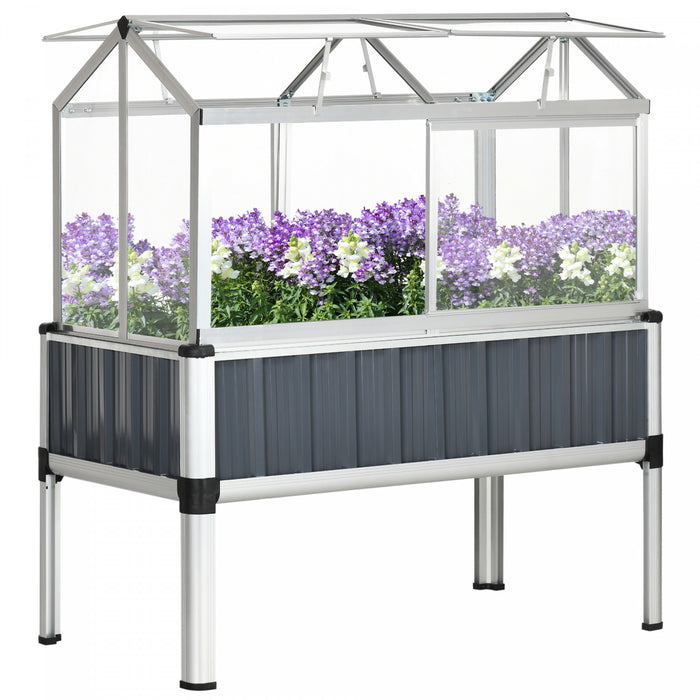 Outsunny Lit De Jardin Sureleve Avec Serre En Plastique, Gris Fonce