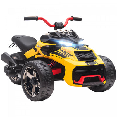 Qaba Kids Ride On Atv, 12v 3-wheeler Battery Powered Electric Vehicle With Mp3 Player, Music, Horn, 2 Speeds, Led Lights, Gift For Boys & Girls, Yellow