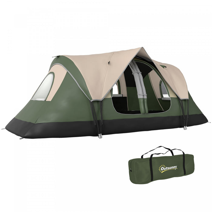 Tente de camping Outsunny, tente pour 6 a 8 personnes avec 2 chambres, vert fonce
