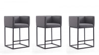  Tabouret de comptoir Embassy style milieu du siecle en metal et tissu gris - Lot de 3