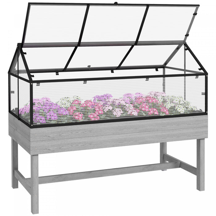 Outsunny Lit De Jardin Sureleve, Event De Serre A Cadre Froid, Gris Vieilli