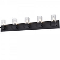 Lumière de coiffeuse Veronica de Dainolite en verre transparent, avec fini noir mat et 5 ampoules