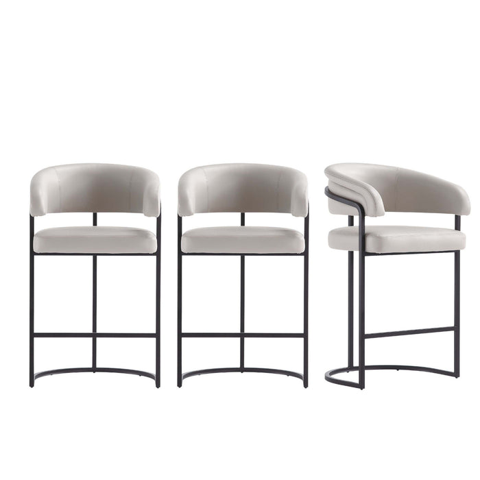 Tabouret de comptoir moderne Augusta en metal et tissu gris clair - Lot de 3