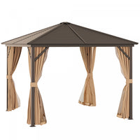 Outsunny 10' X 10' Acier Hardtop Gazebo Garden Sun Shelter Avec Moustique Crochet De Suspension Pour